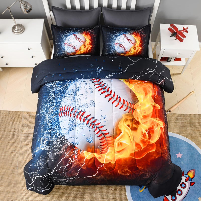 Andency 3D Baseball Comforter Twin(66x90 Inch), 2 Pieces(1 Baseball Comforter, 1 Pillowcase) Sport Microfiber Baseball Bedding Set for Boys Kids Teens - Image 1